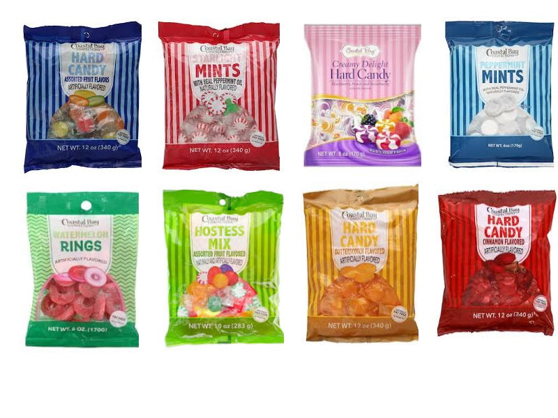 Coastal Bay Confection Candy Assortment - Eight Bag Variety Pack of Hard Candy and Mints