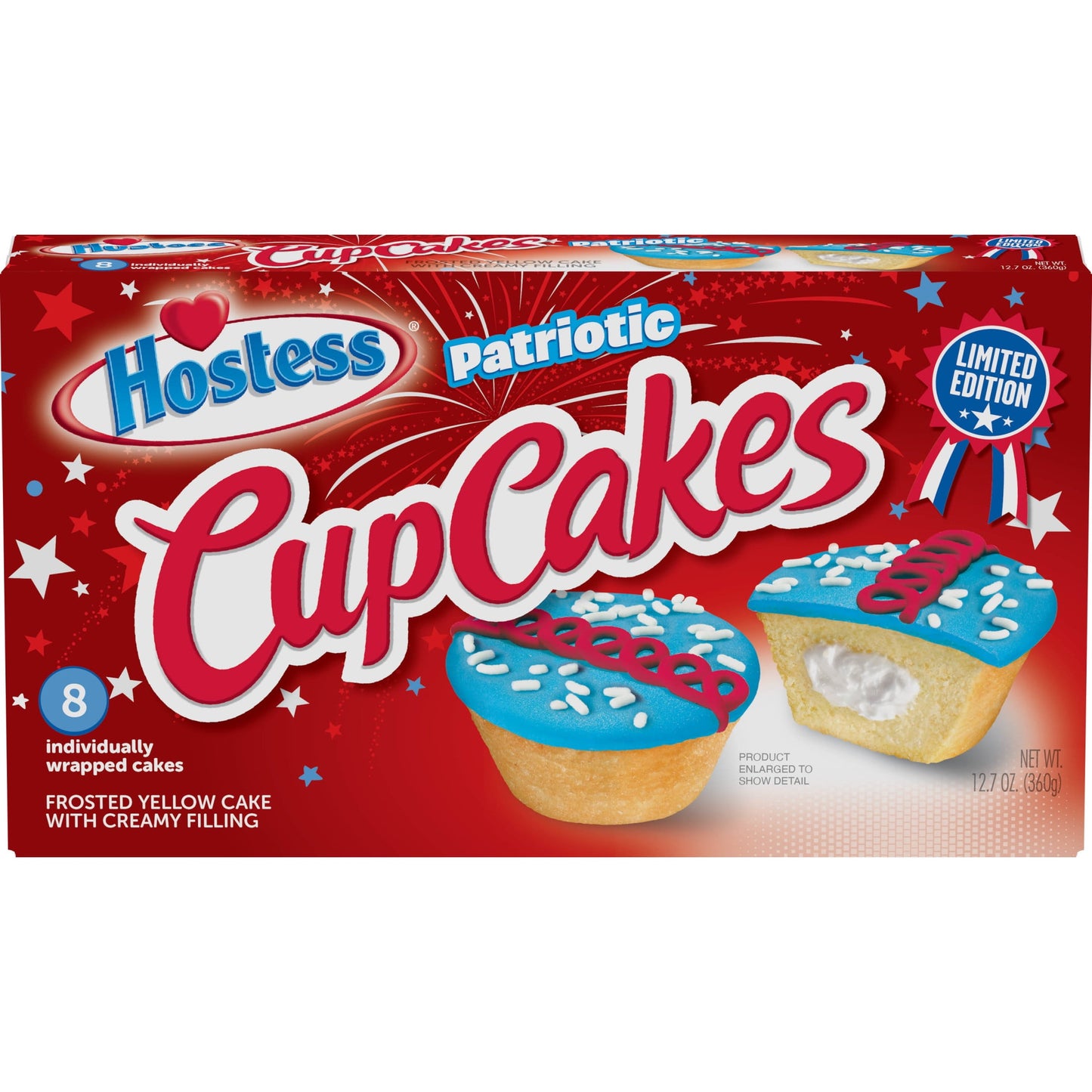 HOSTESS Patriotic Cupcakes, Creamy Filling, 8 Count, 12.7 oz - Limited Edition. X2 Packs.