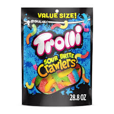 Trolli Sour Brite Crawlers, Candy, Cherry-Lemon, Strawberry-Grape & Orange-Lime, Sweet and Sour, Gummy Worms, 14 oz