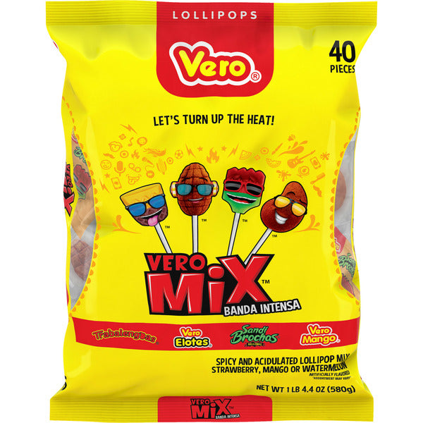 Vero Chili Lollipops – Spicy and Tangy Mexican Candy, 40-Piece Bag of Individually Wrapped Lollipops