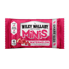 Wiley Wallaby Minis, Watermelon Flavored Licorice Candy, 3.5 oz. Bag, Contains Wheat & Soy