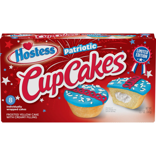 HOSTESS Patriotic Cupcakes, Creamy Filling, 8 Count, 12.7 oz - Limited Edition. X2 Packs.