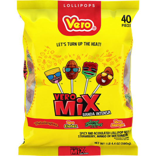 Vero Chili Lollipops – Spicy and Tangy Mexican Candy, 40-Piece Bag of Individually Wrapped Lollipops